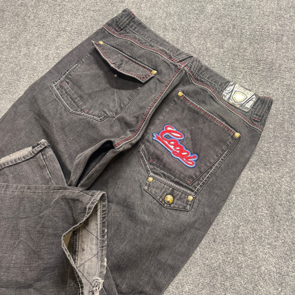 Coogi Denim Jeans Men's 40x32 Black Faded Wide Leg Embroidered Y2K